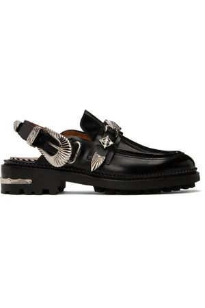 TOGA PULLA Black Buckle Polido Leather Loafers