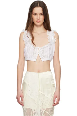 yuhan wang White Lace Trimmed Crop Top