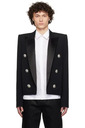 Balmain Black 6 Lion Button Spencer Blazer