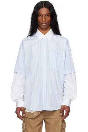 Le PÈRE Blue & White Detached Sleeve Button Down Shirt
