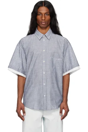 Le PÈRE Navy Double Short Sleeve Button Down Shirt