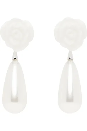 Shushu/Tong SSENSE Exclusive Bridal Capsule YVMIN Edition Ceramic Rose Faux-Pearl Earrings