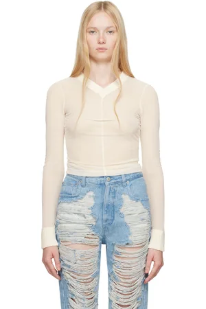 Maison Margiela Off-White Elastic Jersey Mesh Long-Sleeved Sweater