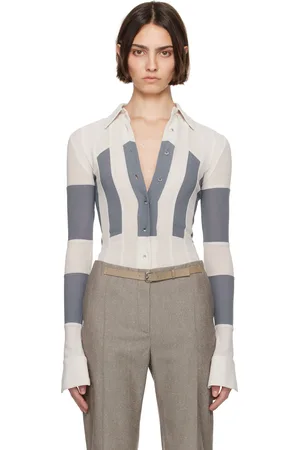 Tory Burch Off-White & Gray Wool Button Down Shirt