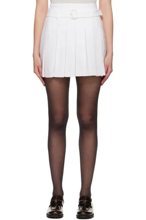 Shushu/Tong White Belt-Embellished Pleated Miniskirt