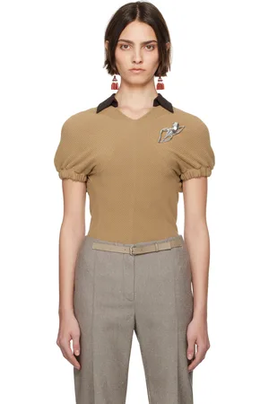 Tory Burch Beige & Brown Short Sleeve Sweater Polo