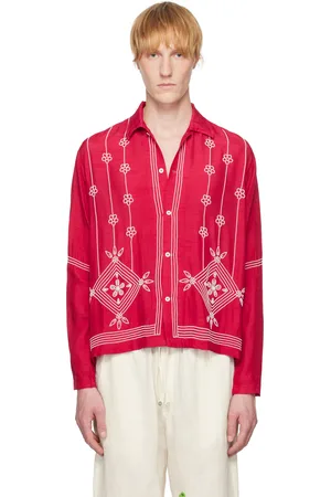 HARAGO Red & White Beadwork Shirt