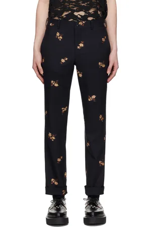 Comme des Garçons Black Floral Pattern Embroidered Cropped Trousers
