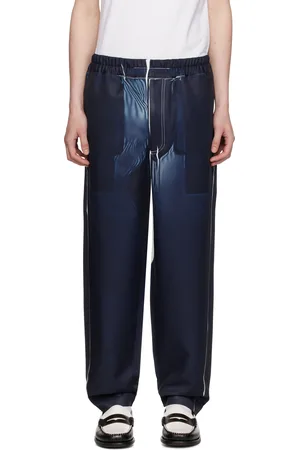 Comme des Garçons Navy Polyester Twill Garment Printed Trousers