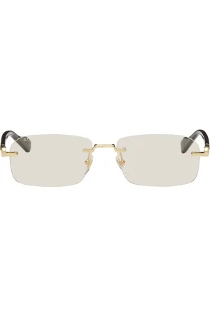 Gucci Gold & Black Rectangular Sunglasses