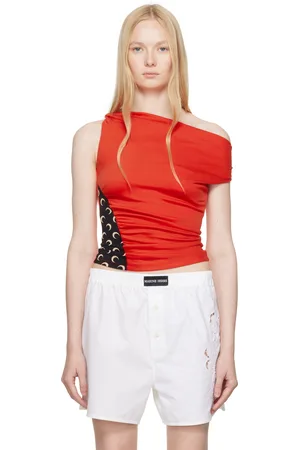 Marine Serre SSENSE Exclusive Red Soft Jersey Draped Top