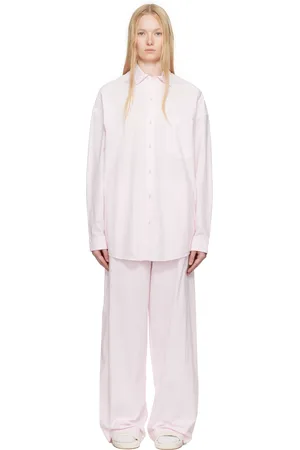 SKIMS Pink & White Cotton Poplin Oversized Sleep Pyjama Set
