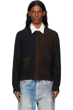 DIME Navy & Brown Wave Knit Cardigan