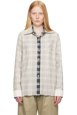Maison Margiela Off-White Check Cotton Long-Sleeved Reversible Shirt