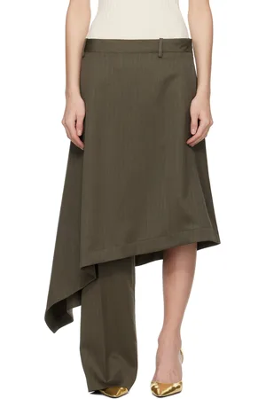 Bottega Veneta Khaki Wool Subtle Stripe Skirt Trousers