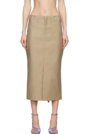 MERYLL ROGGE Tan No Waistband Midi Skirt