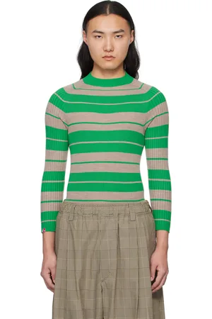 MERYLL ROGGE Taupe & Green Striped Sweater