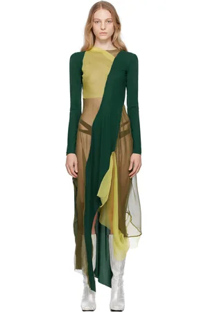 Paula Canovas Del Vas Yellow & Green Paneled Midi Dress