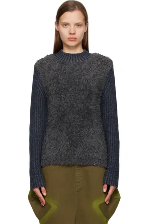 Paula Canovas Del Vas Navy Striped Shag Crewneck