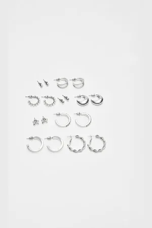 Stradivarius Set of 9 pairs of bow and faux pearl earrings OS