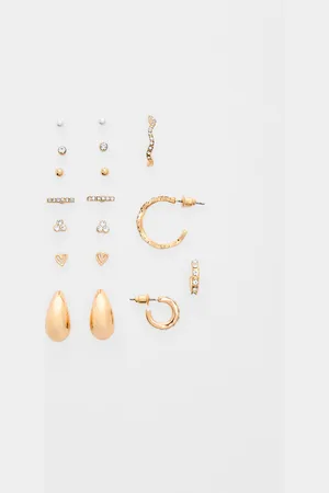 Stradivarius Set of 9 pairs of mini teardrop earrings OS