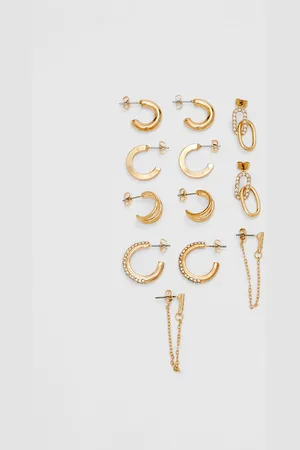 Stradivarius Set of 6 pairs of hoop earrings with rhinestones OS