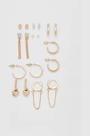 Stradivarius Set of 9 hoop and rhinestone earrings OS