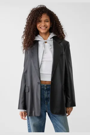 Stradivarius Regular fit leather effect blazer L