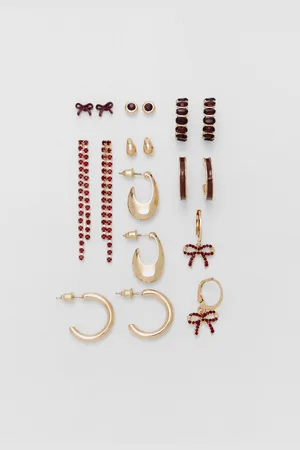 Stradivarius Set of 9 hoop and rhinestone earrings OS