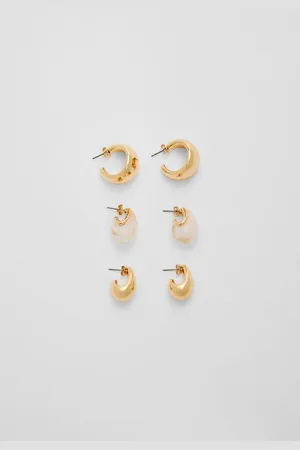 Stradivarius Set of 3 pairs of voluminous mini earrings OS
