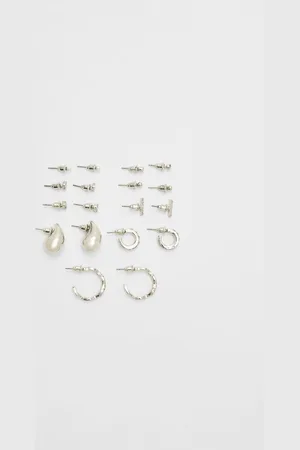 Stradivarius Set of 9 pairs of mini teardrop earrings OS