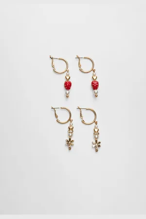 Stradivarius Set of 2 pairs of strawberry and flower earrings OS