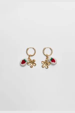 Stradivarius Strawberry & flower charm earrings OS