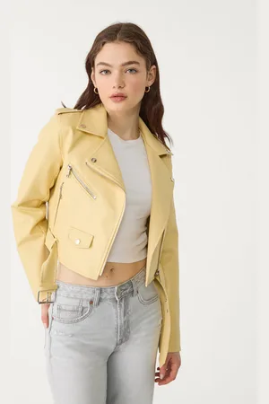 Stradivarius Leather effect biker jacket with belt M