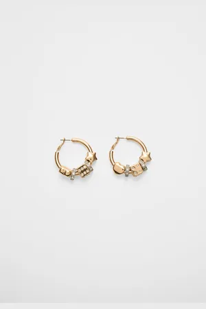 Stradivarius Rhinestone dice hoop earrings OS