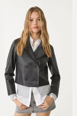 Stradivarius Short leather effect jacket with buttons XL
