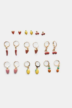 Stradivarius Set of 9 multi-fruit earrings OS
