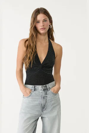 Stradivarius Shimmery halter bodysuit XS