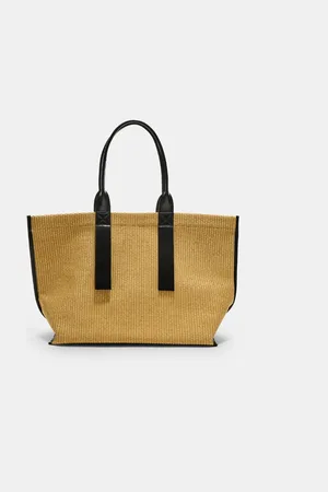 Stradivarius Raffia-style contrast shopper bag OS