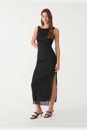 Stradivarius Asymmetric polka dot midi dress XS