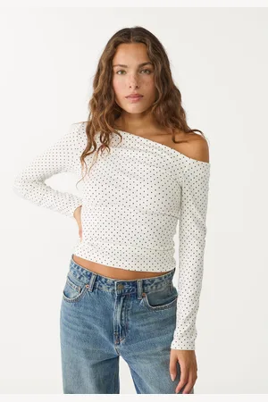 Stradivarius Printed T-shirt with asymmetric neckline XS