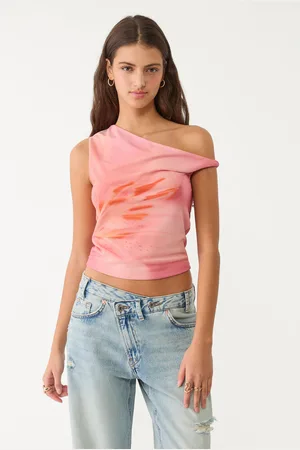 Stradivarius Printed asymmetric tulle T-shirt S