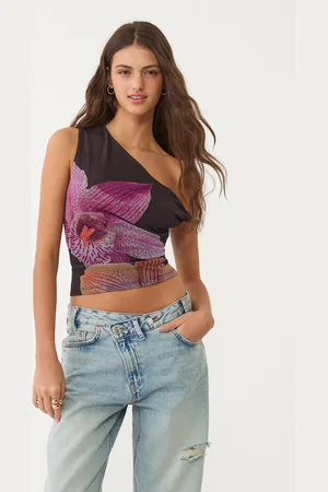 Stradivarius Printed asymmetric tulle T-shirt L