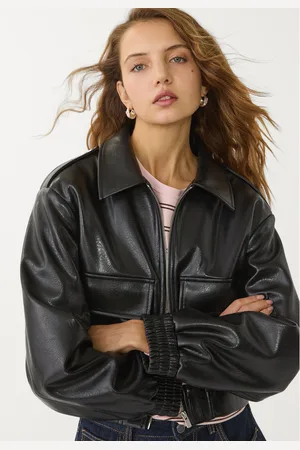 Stradivarius Leather effect jacket with pockets S