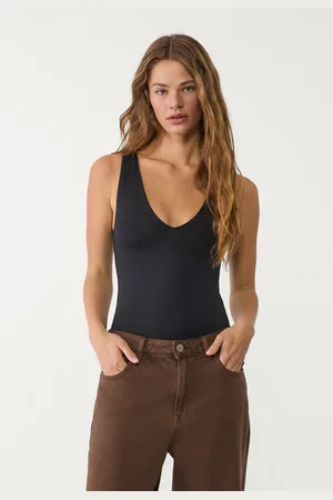 Stradivarius V-neck polyamide bodysuit XL
