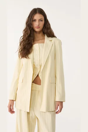 Stradivarius Regular striped linen blend blazer XL
