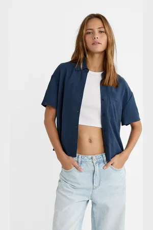 Stradivarius Short sleeve linen blend shirt S