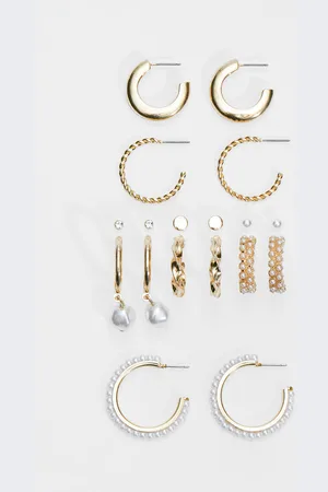 Stradivarius Set of 9 pairs of pearl bead earrings and hoops OS