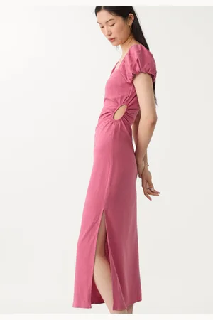 Stradivarius Linen blend puff sleeve midi dress M
