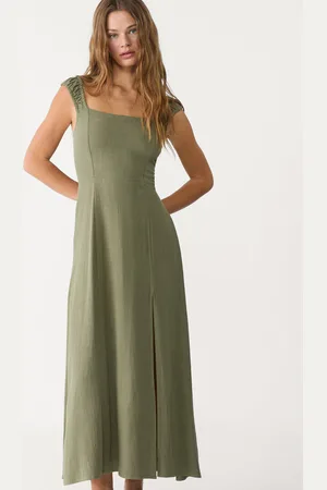 Stradivarius Flowing linen blend maxi dress with crossed back XS